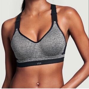 VICTORIA'S SECRET VSX Sports Bra Women's 34C Padded Support Gray Black Athletic